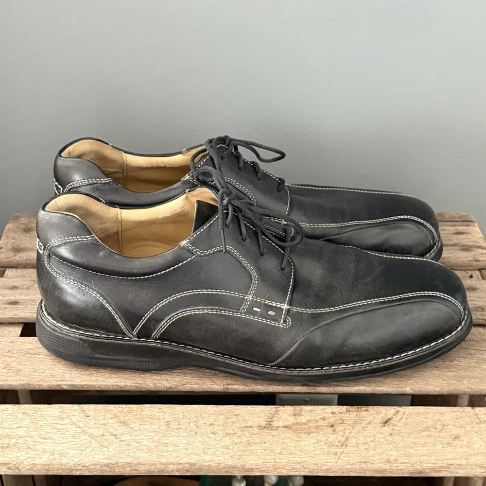 Johnston & Murphy Shuler Bicycle Oxford Shoes 11.5 Black Sheepskin‎ Leather A33
